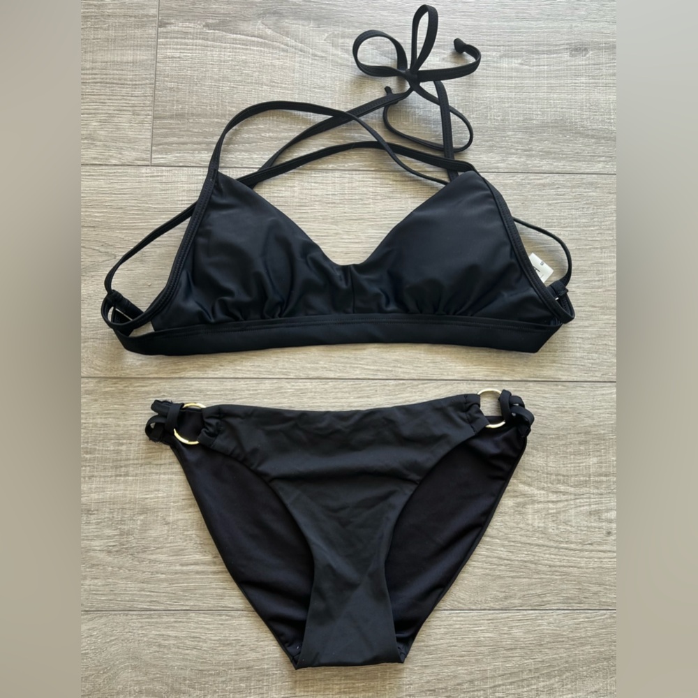 H2OH Black Bikini Set S Gold Ring Detail Swimwear